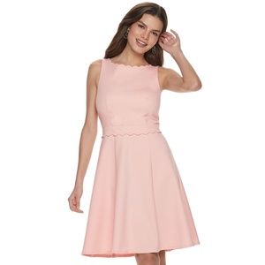 ELLE Dress Midi Scallop Fit & Flare Spandex Spring Petra Pink Small X-Large